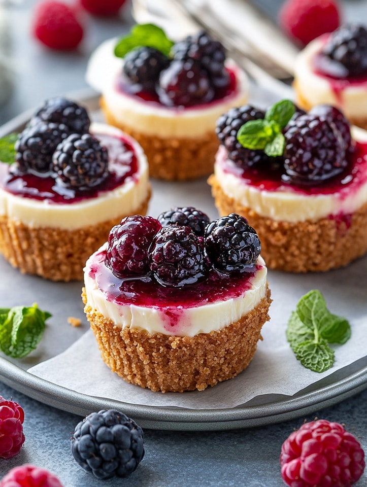 Mini Cheesecakes with Mixed Berry Compote