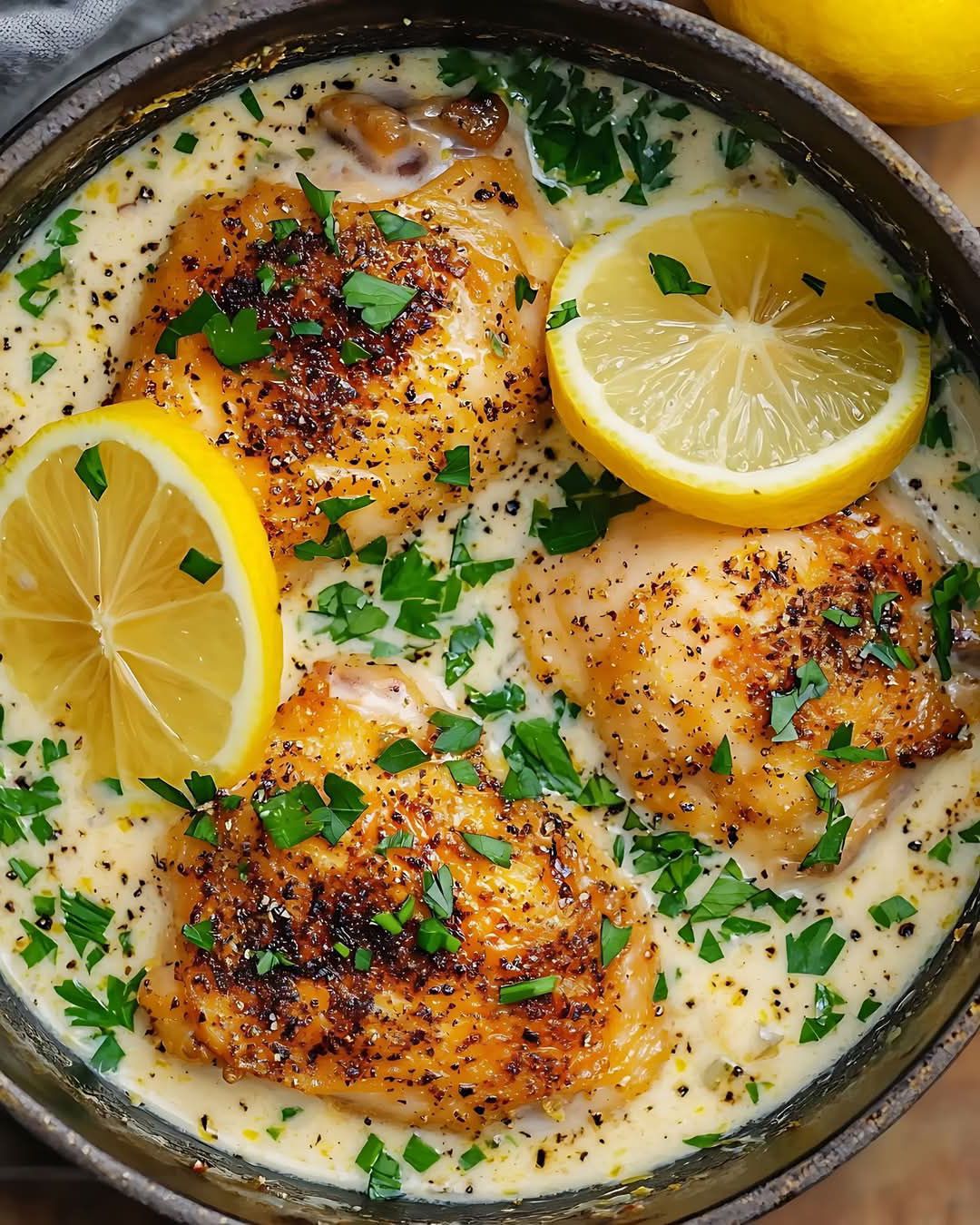 Golden Skillet Chicken in Creamy Lemon Garlic Sauce