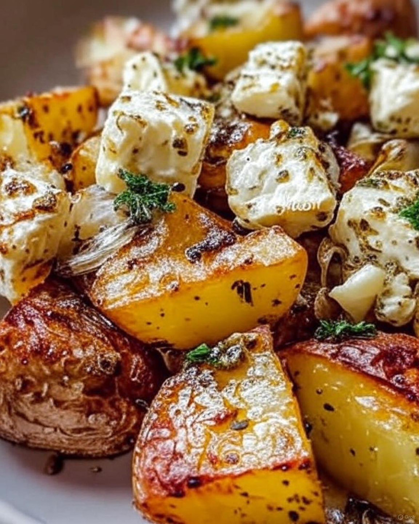 Roasted Potatoes with Baked Feta and Garlic
