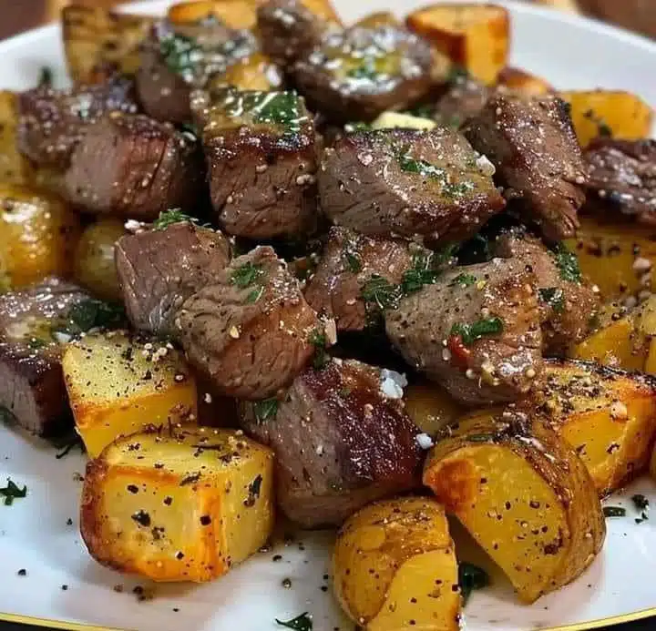 Garlic Butter Steak Bites & Crispy Potatoes