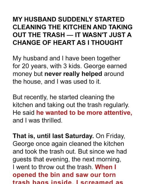My Husband Suddenly Started Cleaning the Kitchen & Taking Out the Trash – When I Discovered Why, I Got Re:ve:nge